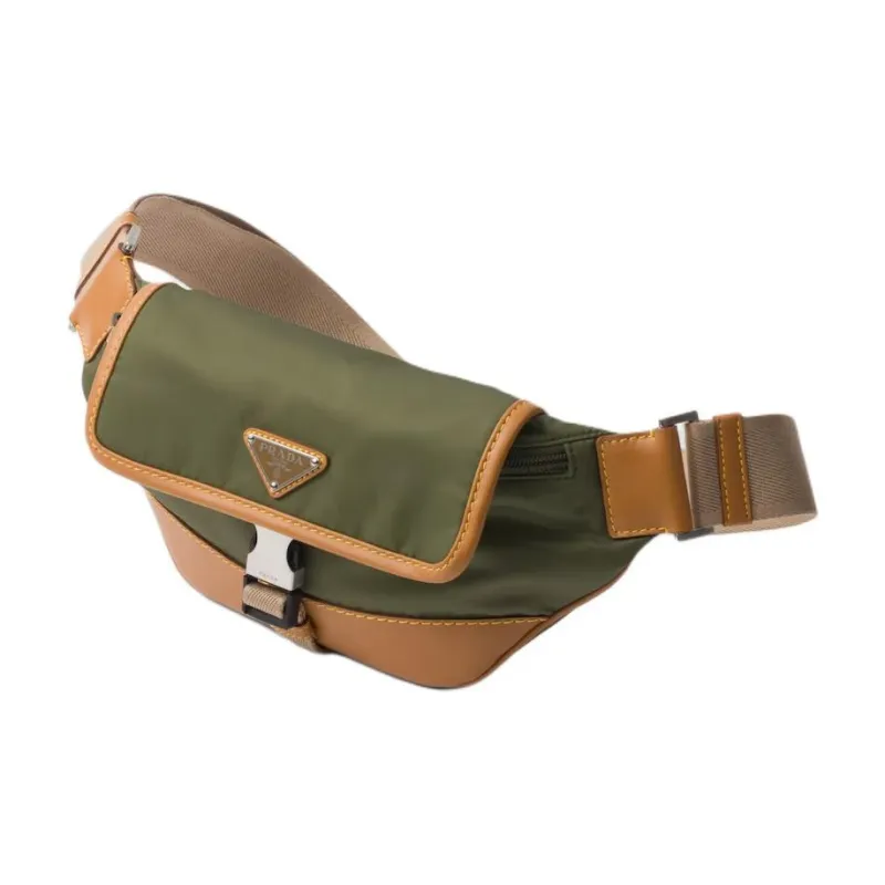 PRADA Leather Shoulder Bags Fanny Pack Men's Army Green With Caramel Candy-1