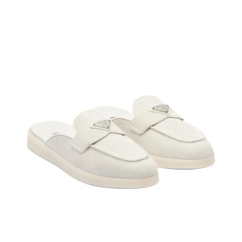 PRADA Triangle Logo Suede Mules-2
