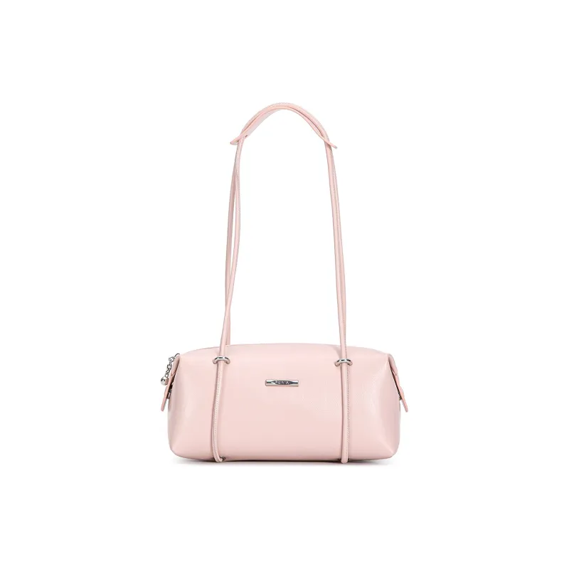 FERIA Cow Leather Shoulder Bag Medium Size Women's Pink/Black-2