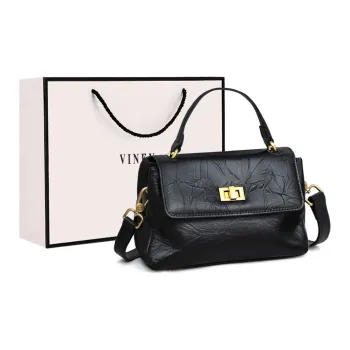 VINEY Cow Leather Handbag Crossbody Bag Shoulder Bag Small Square Bag Small Size Women's Black/Mocha