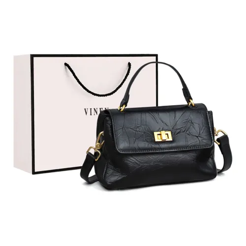 VINEY Cow Leather Handbag Crossbody Bag Shoulder Bag Small Square Bag Small Size Women's Black/Mocha