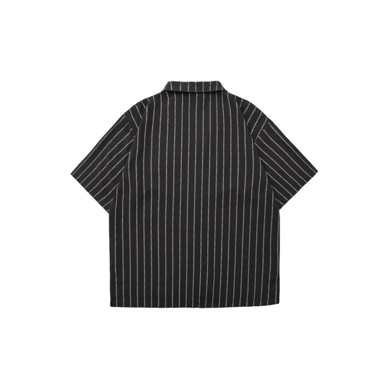 TESTUNG Cuban Collar Stripes Lightweight Draped Shirt Unisex-1