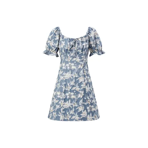 PEACEBIRD Short-Sleeved Dresses Women's Blue Pattern