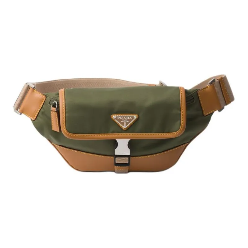 PRADA Leather Shoulder Bags Fanny Pack Men's Army Green With Caramel Candy-0