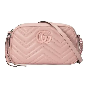 GUCCI GG Marmont Leather Crossbody Bag Shoulder Bag Small Size Women's Pink