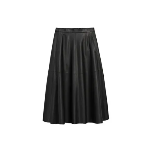 Massimo Dutti Leather Long Skirts Women's Black