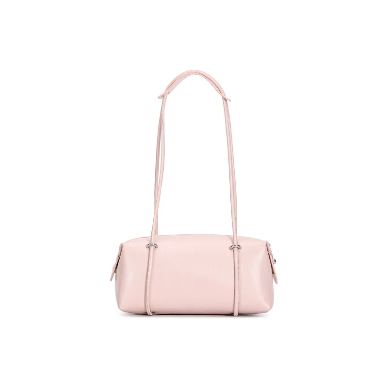 FERIA Cow Leather Shoulder Bag Medium Size Women's Pink/Black-4