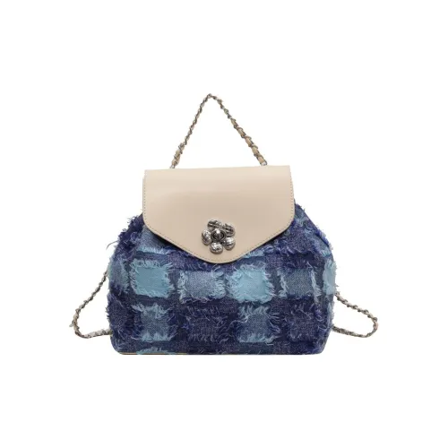 NOMK Denim Backpack Small Size Women's Blue Plaid/Gray Plaid