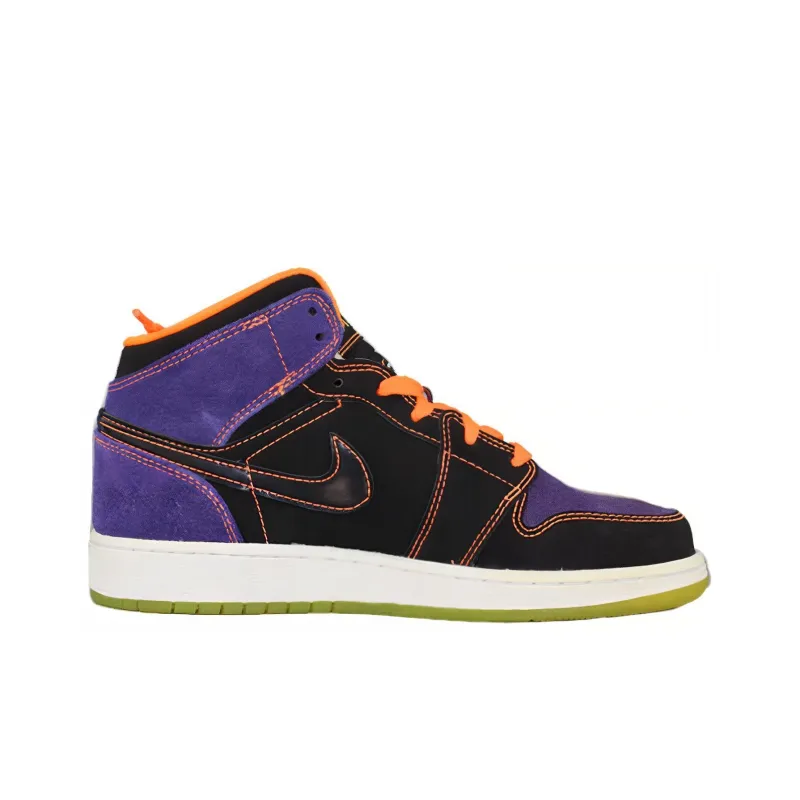Jordan Air Jordan 1 Cushioned Slip-Resistant Mid-Top Vintage Basketball Shoes Women's Black Purple-1