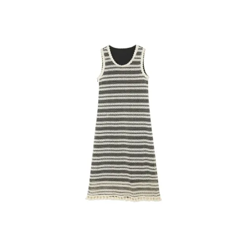 3COLOUR Sleeveless Dresses Women's Black/Beige Stripes