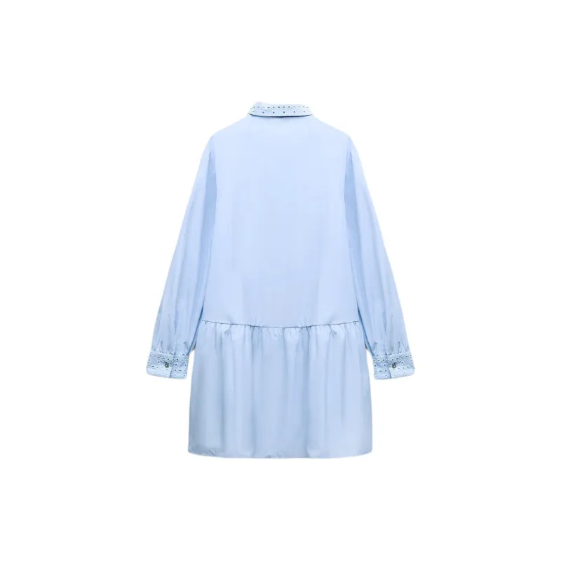ZARA Long-Sleeved Dresses Women's Sky Blue-1