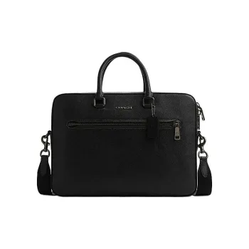 COACH ETHAN Cow Leather Portable One Shoulder Crossbody Briefcases Large Size Men's Black