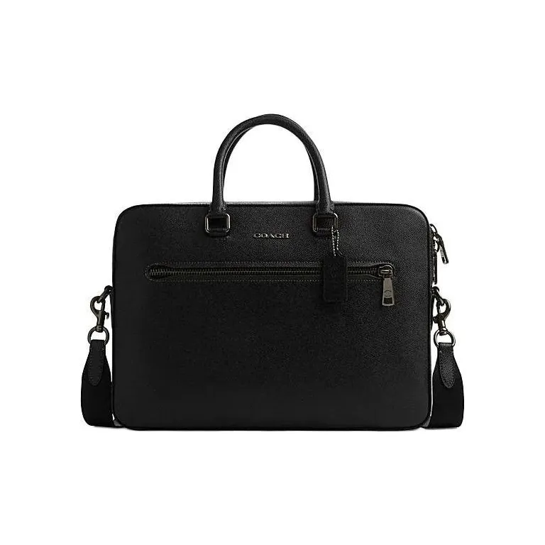 COACH ETHAN Cow Leather Portable One Shoulder Crossbody Briefcases Large Size Men's Black-0