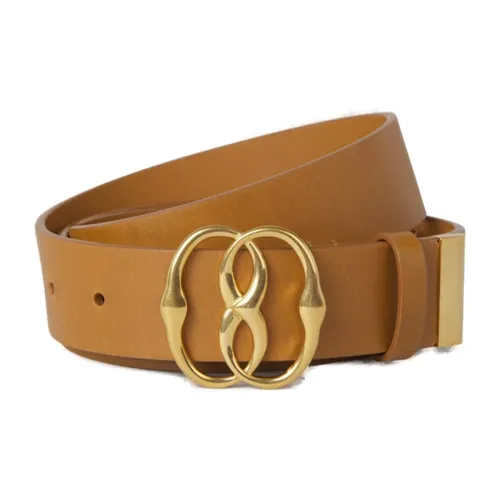 BALLY Badge Ornament Plate Buckle Leather Leather Belts Men's Brown 3.5CM