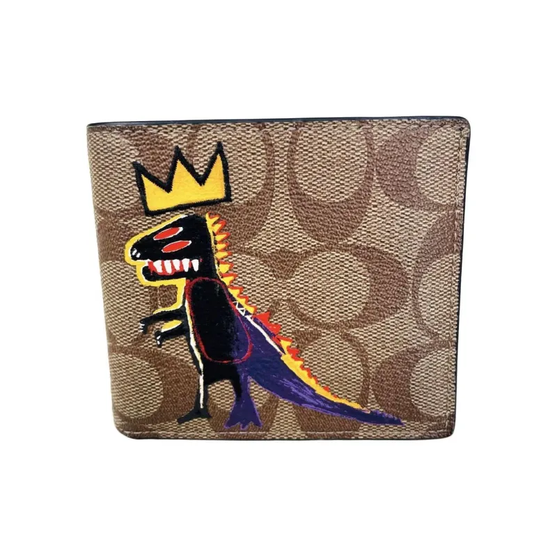 COACH Basquiat Collaboration 3 IN 1 Wallet Canvas With Leather 3 in 1 Card Holder Wallet Men's Brown-1