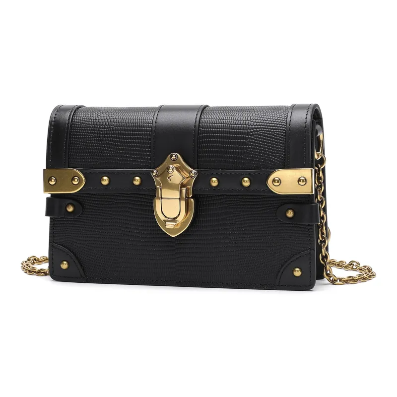Satchi Cow Leather Casual Small Square Bag Small Size Women's Black-1