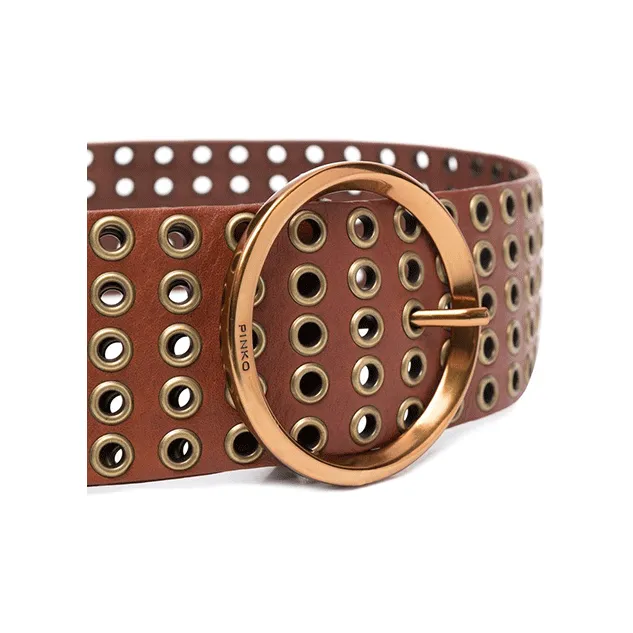 PINKO Stud Decoration Pin Buckle Leather Belts Women's Brown Width 6CM-2