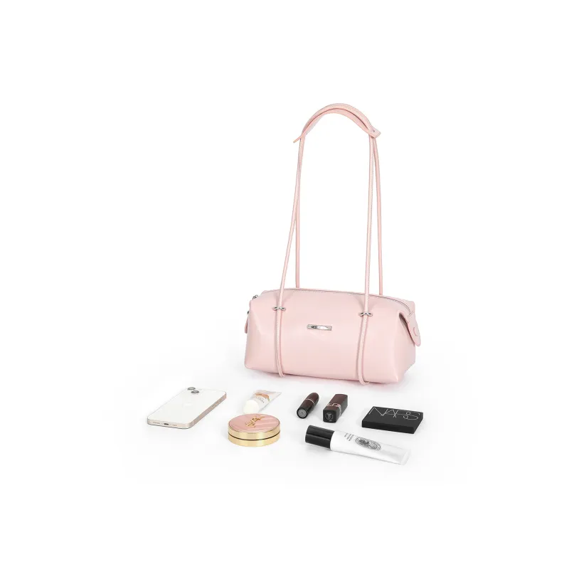 FERIA Cow Leather Shoulder Bag Medium Size Women's Pink/Black-5