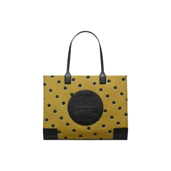 TORY BURCH Ella Fabric With Artificial Leather Tote Bag, Shopping Bag, Shoulder Bag, Handbag Women's Taupe Polka Dot