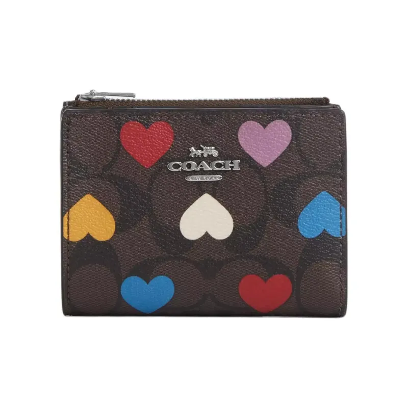 COACH Coated Canvas With Smooth Leather Wallet Mini Women's Silver & Brown & Black Multicolor-0