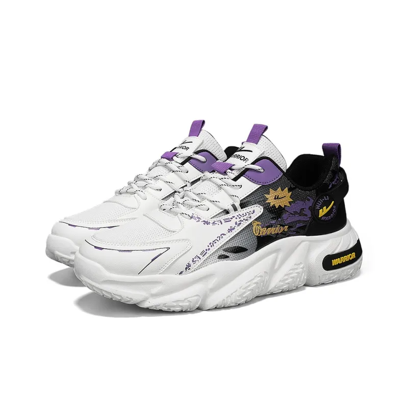 WARRIOR Chunky Sneakers Men Low Top White Black Blue/White Black Purple/White Black-10