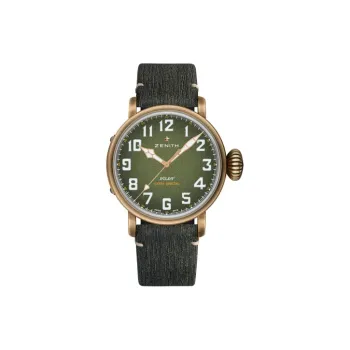 ZENITH PILOT Automatic Mechanical Movement Unisex Watch 45mm Green Dial Bronze Watch Case Genuine Leather Strap