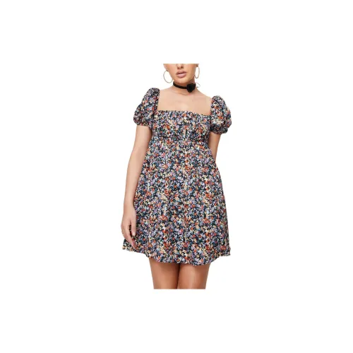 PRINCESS POLLY Short-Sleeved Dresses Women's Black Floral