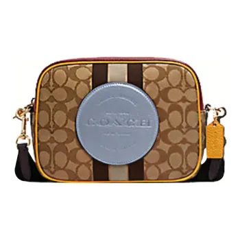 COACH Dempsey Canvas With Leather Camera Bags Shoulder Bags Women's Khaki & Deep Red