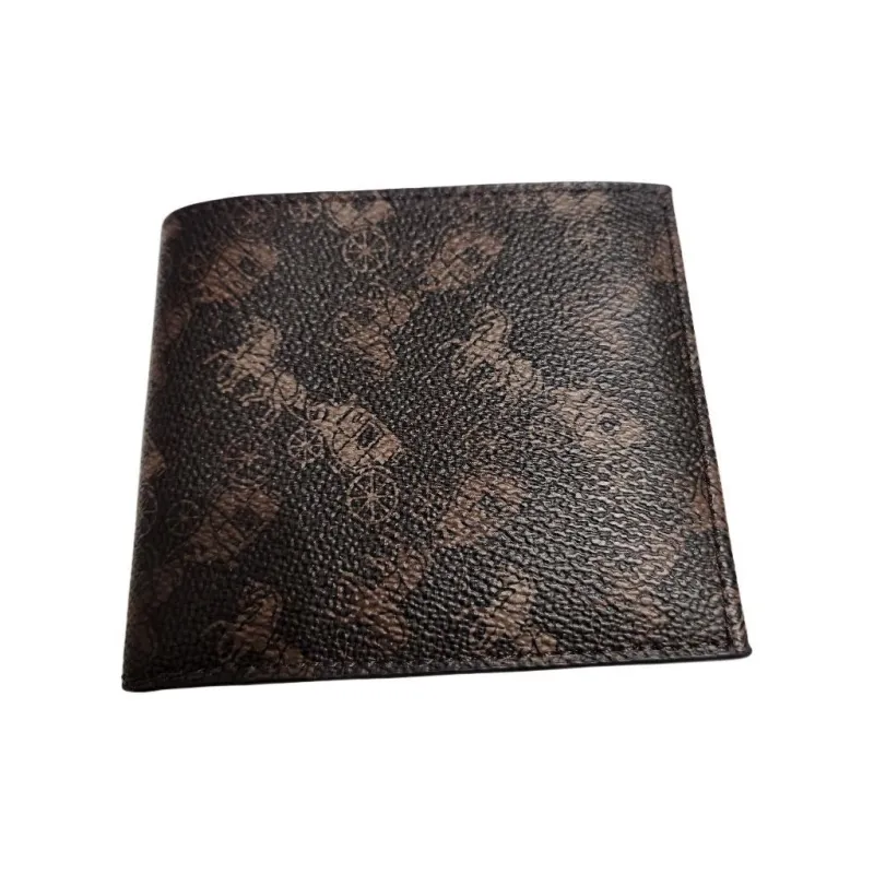COACH Billfold Wallet Leather Wallet Regular Men's Dark Brown With Blue Lining-4