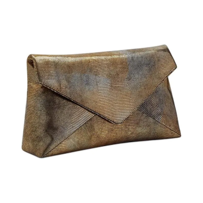 DRIES VAN NOTEN Metal Spiky Lizard Print Leather Clutch Women's Oxidized Color-1