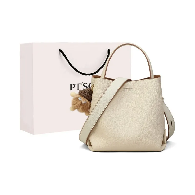 PT'SON Cow Leather, Synthetic Leather Bucket Bag Handbag Regular Women's Vanilla/Cool Tea Brown/Hot Cocoa-3