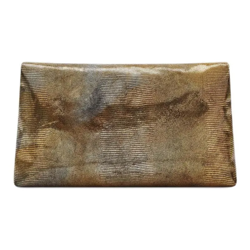 DRIES VAN NOTEN Metal Spiky Lizard Print Leather Clutch Women's Oxidized Color-2