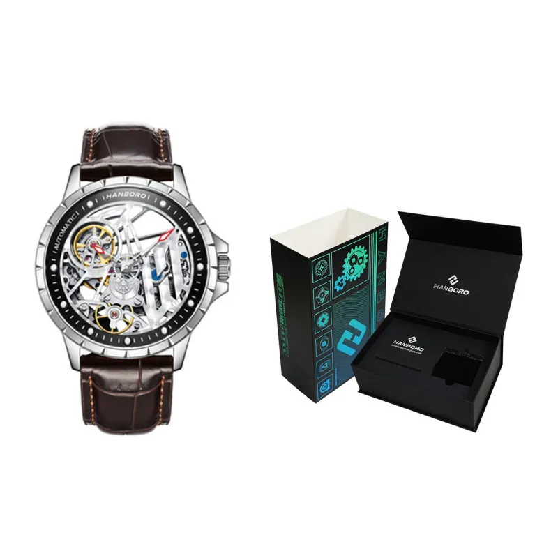 HANBORO Hollow Series Automatic Mechanical Movement Watch Men's Watches White Dial HBR906.1 BH-1