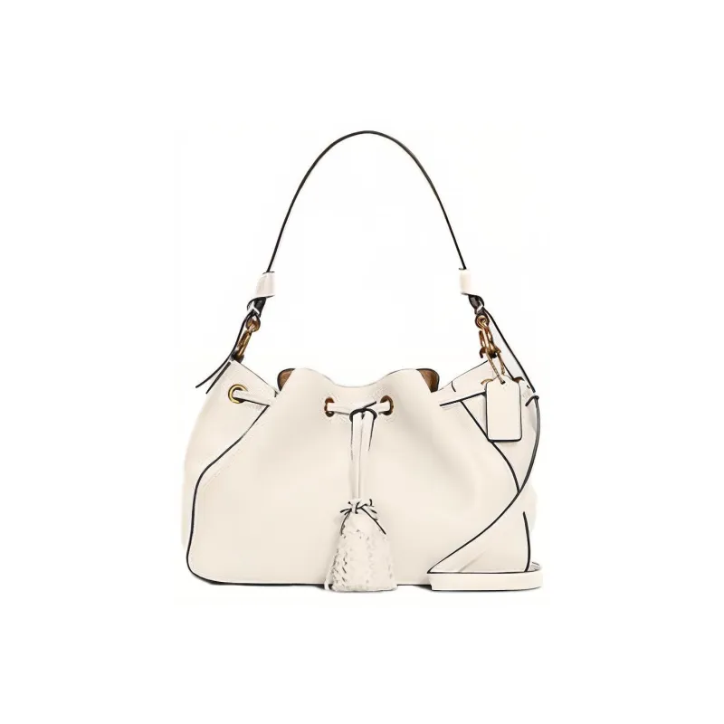 COACH Everly Leather Bucket Bag, Shoulder Bag, Crossbody Bag, Handbag Tubas Women's Chalk White-0