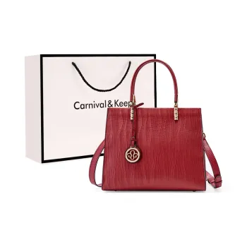 Carnival Keep Cow Leather Mommy Bag Handbag Large Size Women's Burgundy/Black