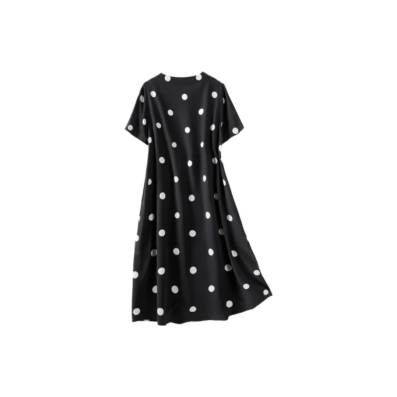 Cypress House Short Sleeved Dress Women's Black With Polka Dot-1