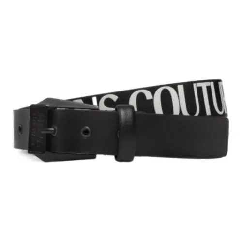 VERSACE JEANS Badge Print Decoration Pin Buckle Leather Belts Women's Black Width 3.1cm