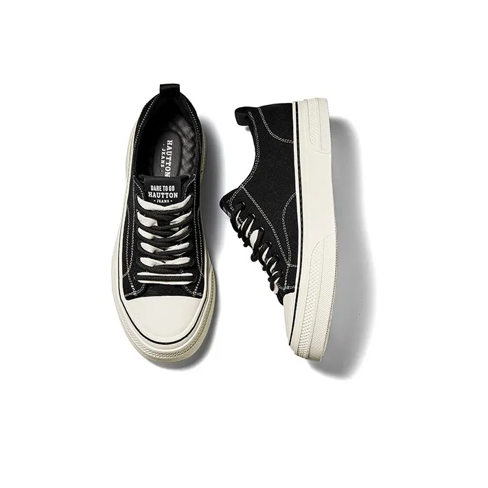 Hautton Jeans Abrasion Resistant Breathable Lightweight Low Top Canvas Shoes Unisex Black-2