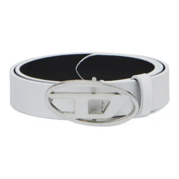 DIESEL Solid Color Design Smooth Buckle Leather Belts Women's White