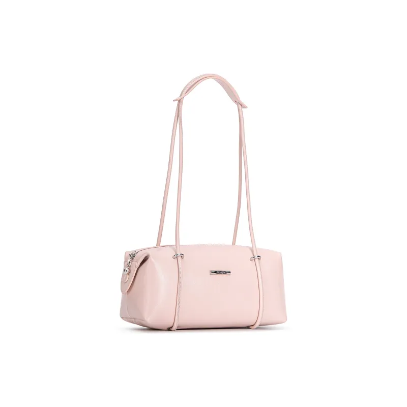 FERIA Cow Leather Shoulder Bag Medium Size Women's Pink/Black-3