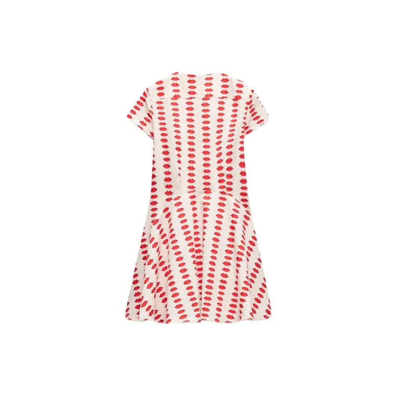 ZARA ZW Series Short Sleeved Dress Women's Dark Red-1