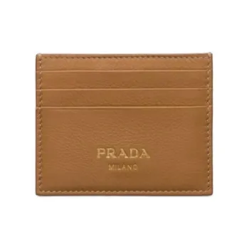 PRADA Leather Card Holder Women's Caramel