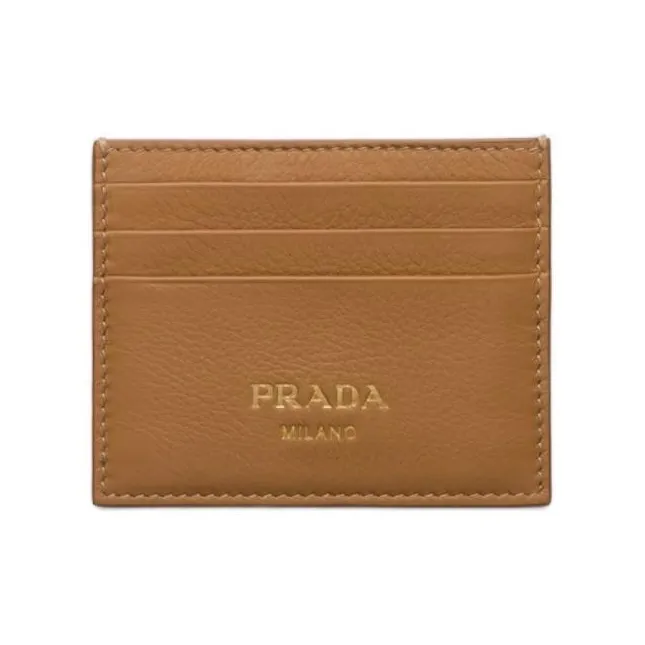 PRADA Leather Card Holder Women's Caramel-0