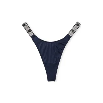Victoria's Secret PINK VERY SEXY Shine Strap Thong Panty/Noir Navy Underpants Women's 1 Pack Navy Blue