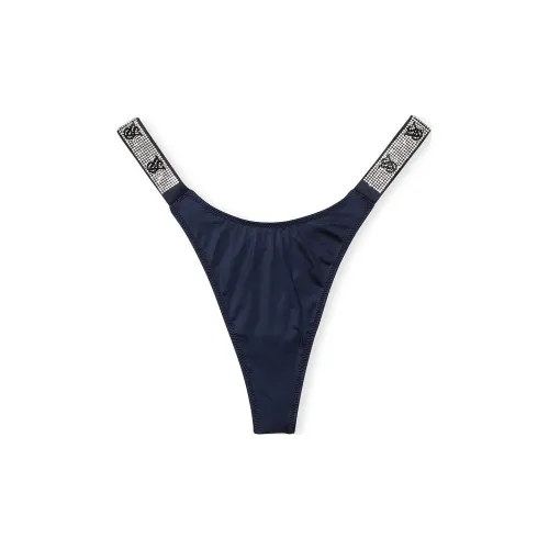 Victoria's Secret PINK VERY SEXY Shine Strap Thong Panty/Noir Navy Underpants Women's 1 Pack Navy Blue
