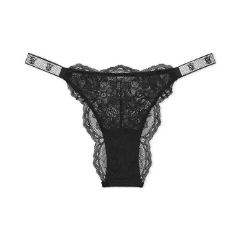 Victoria's Secret VERY SEXY Shine Strap Lace Thong Panty/B Underpants Women's 1 Pack Black Lace