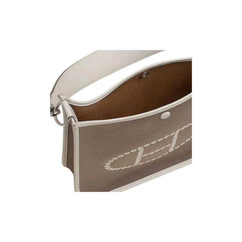 HERMES Evelyne Officier Canvas With Swift Calfskin Ivorie Crossbody Bag Shoulder Bag Women's Gray & White-3