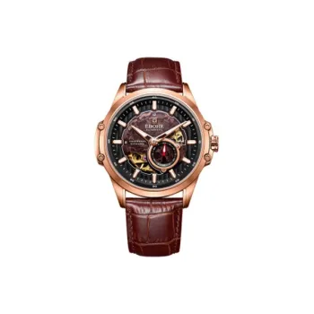 EBOHR Explorer Collection Automatic Mechanical Movement Genuine Leather Strap Watch Men's Watches Black Dial