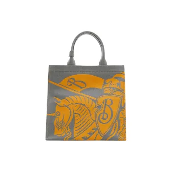 Burberry Cotton With Polyester Tote Bag, Shopping Bag, Shoulder Bag, Handbag Small Size Women's Gray With Sunflower