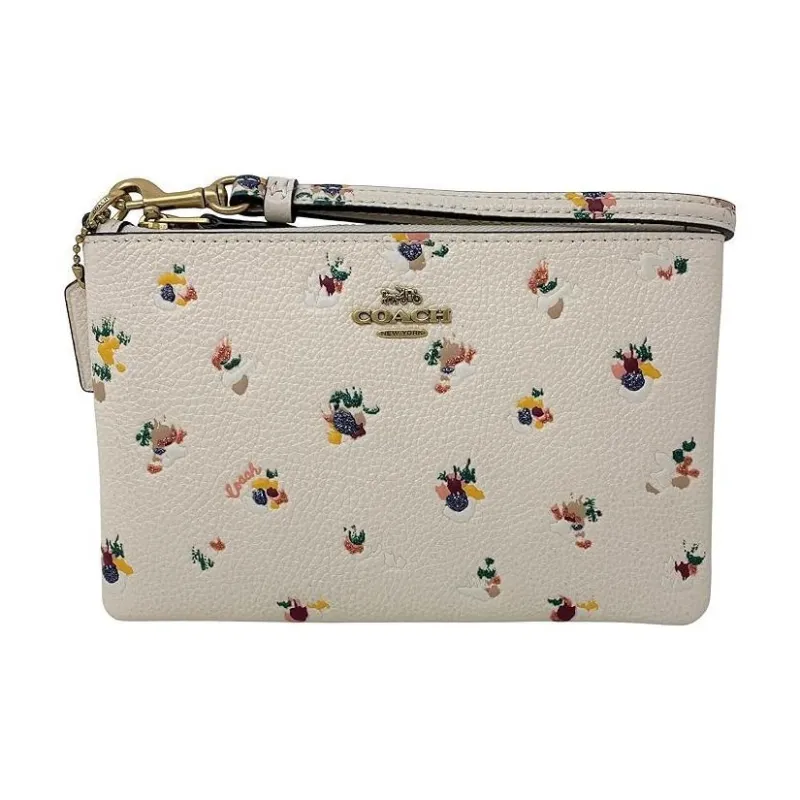 COACH Leather Wrist Bag Mini Wallet Clutch Women's Chalk White-1